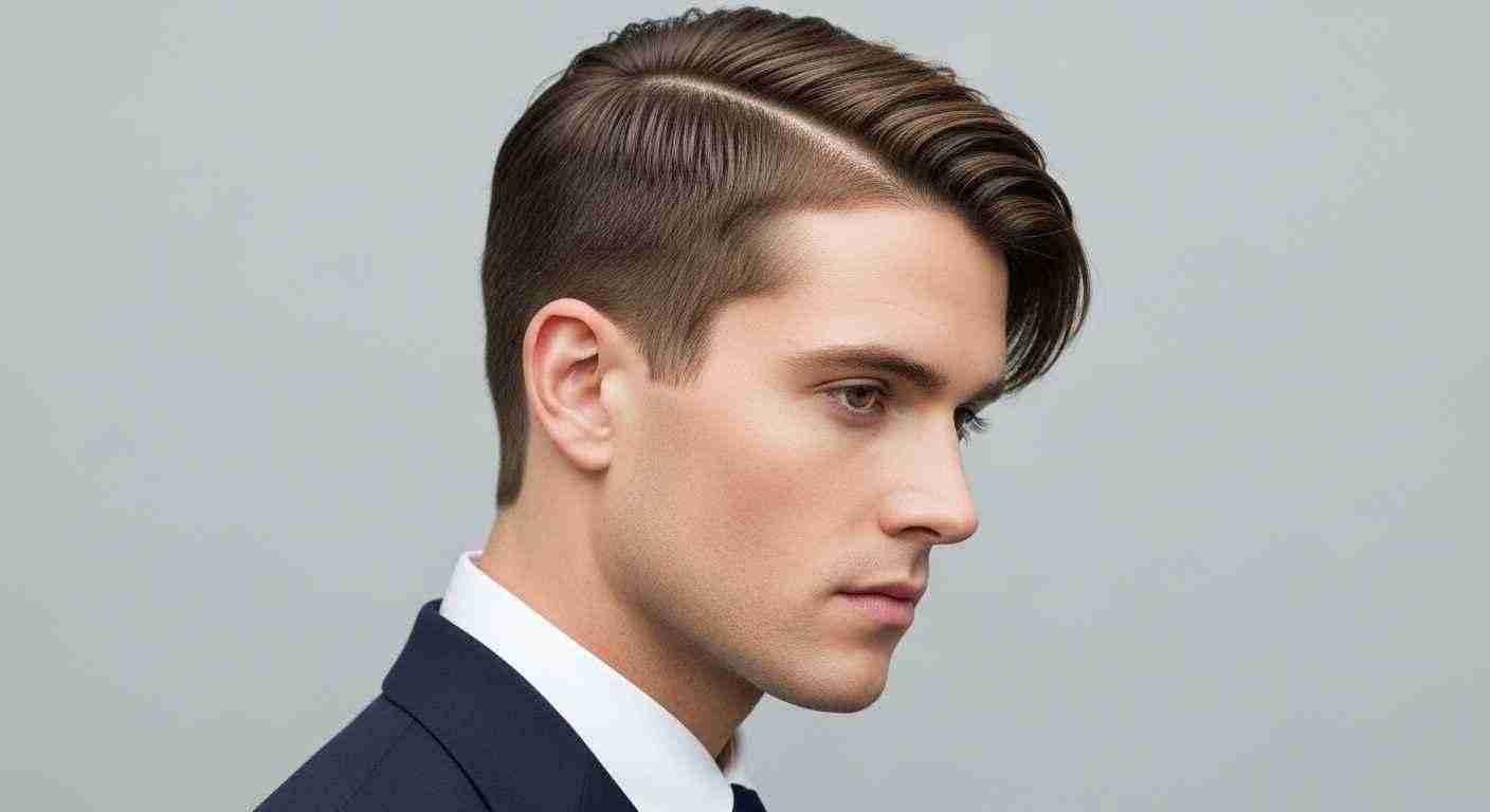 Ivy League Hairstyle The Timeless Cut Every Man Should Try 9 A man combs his hair in front of a mirror, showcasing variations of the Ivy League hairstyle.