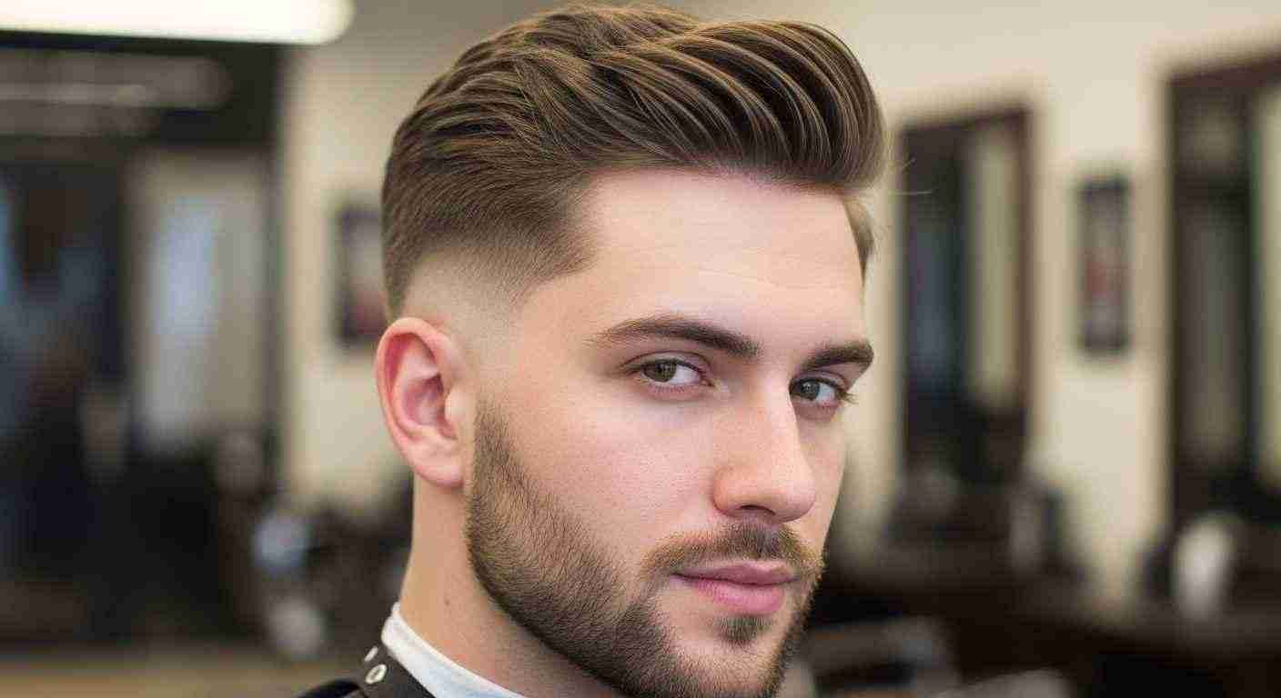 A man with a beard and short hair, showcasing an easy-to-maintain mid fade haircut. 
