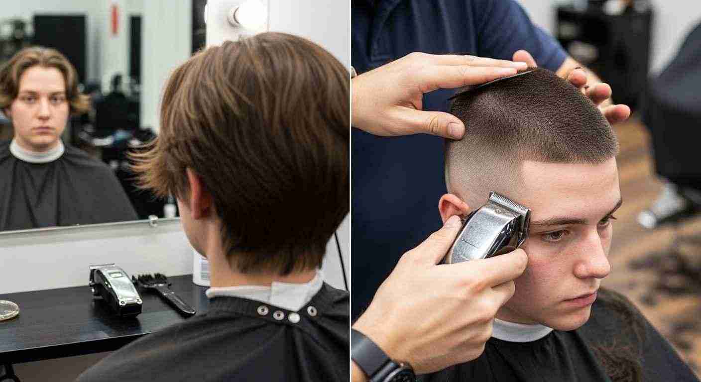 Buzz Cut Styles for Men complete haircut guide 33 (Before-and-after image.)