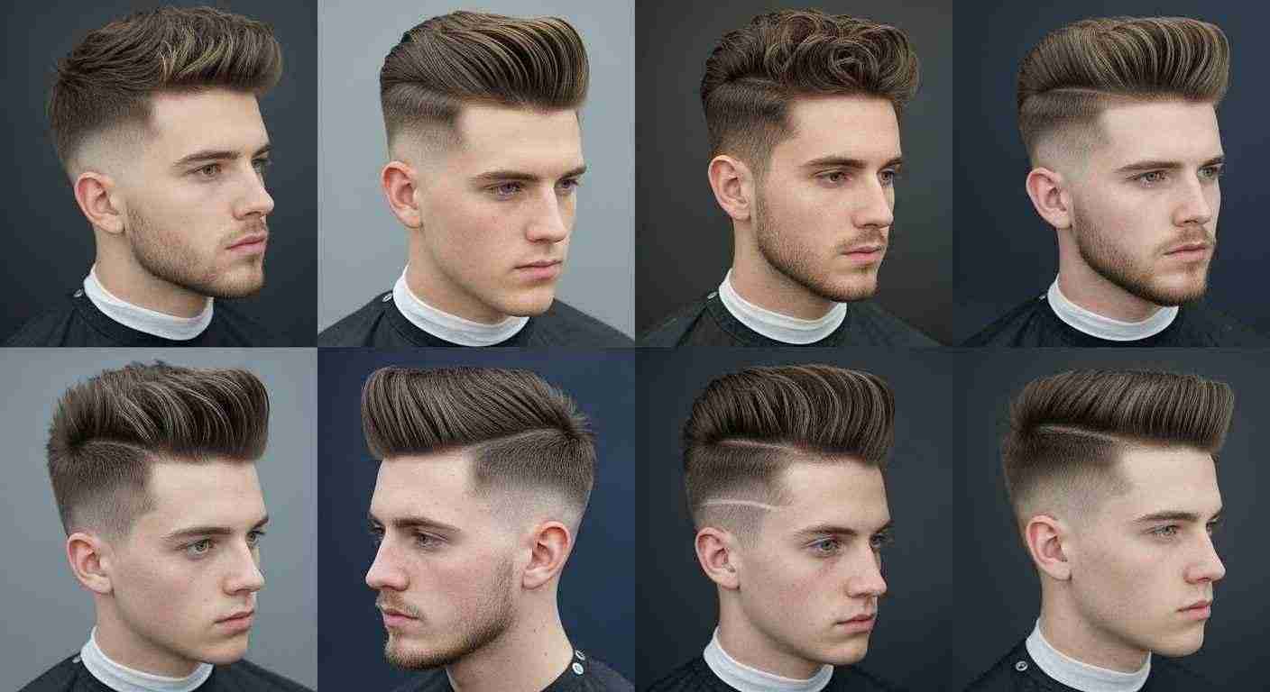 A collage showcasing various men's high fade hairstyles, highlighting different styles and variations.