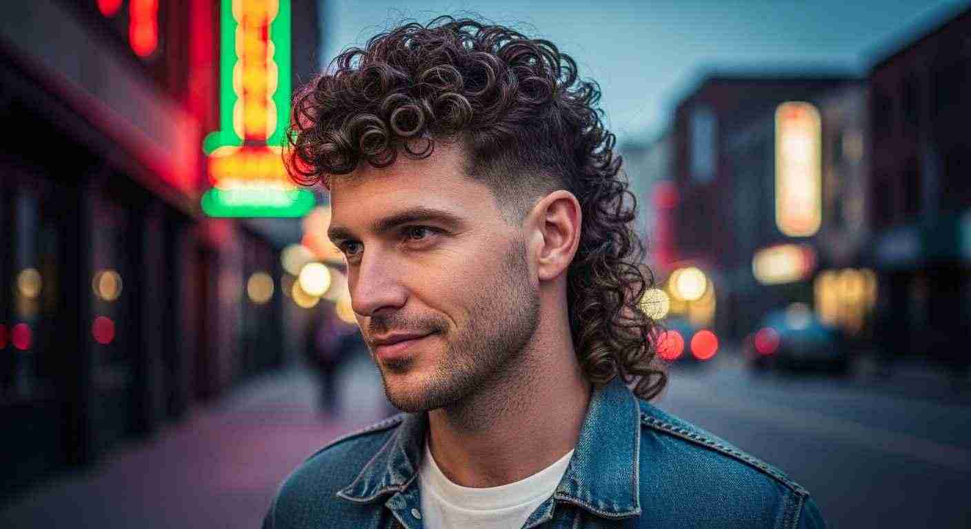 Curly Mullet: 5 Styles That Work: and 3 Cuts That Kill Your Natural Texture 1 . A man with curly hair wearing a denim jacket, embodying a timeless and classic style.
