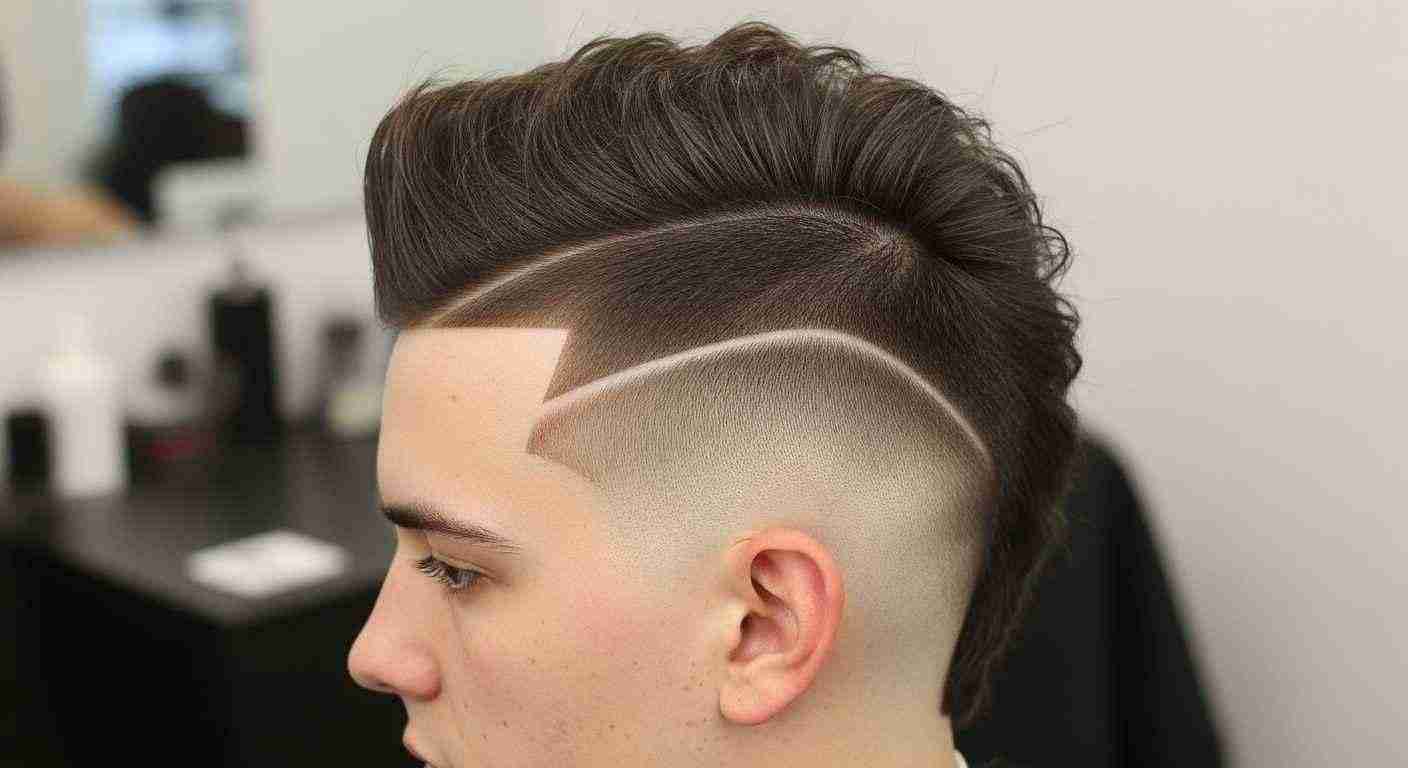 A man with a shaved head and a striking mohawk hairstyle, featured in the 2025 Gallery of Trending Looks.