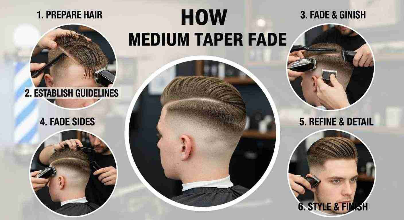 Medium Taper Fade Hacks for a Sharp Clean Look 23 Step-by-step guide on achieving a perfect medium taper fade hairstyle with clear instructions and visuals.