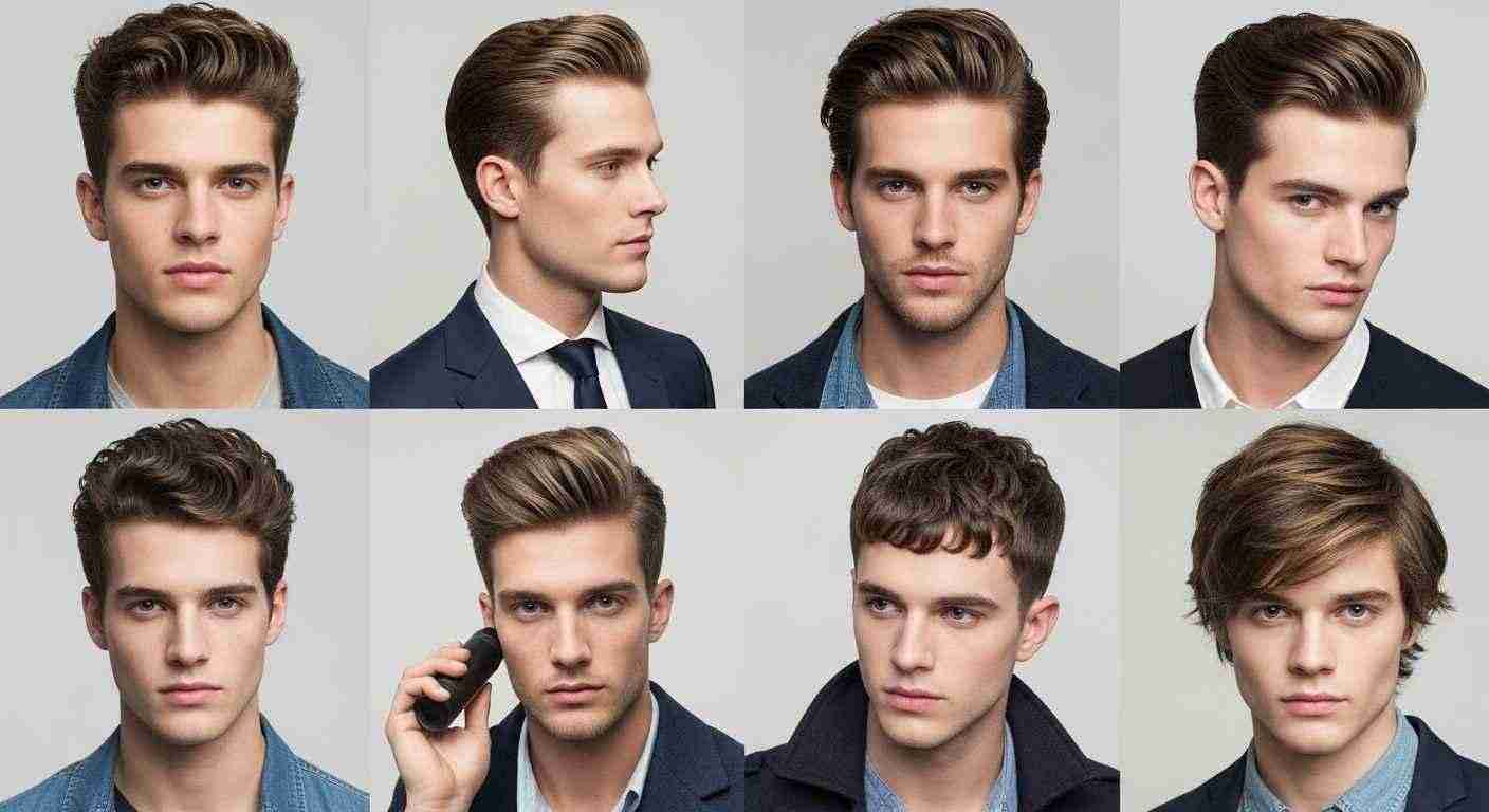  A collage showcasing various men's hairstyles suitable for wavy hair, highlighting different styles and lengths.