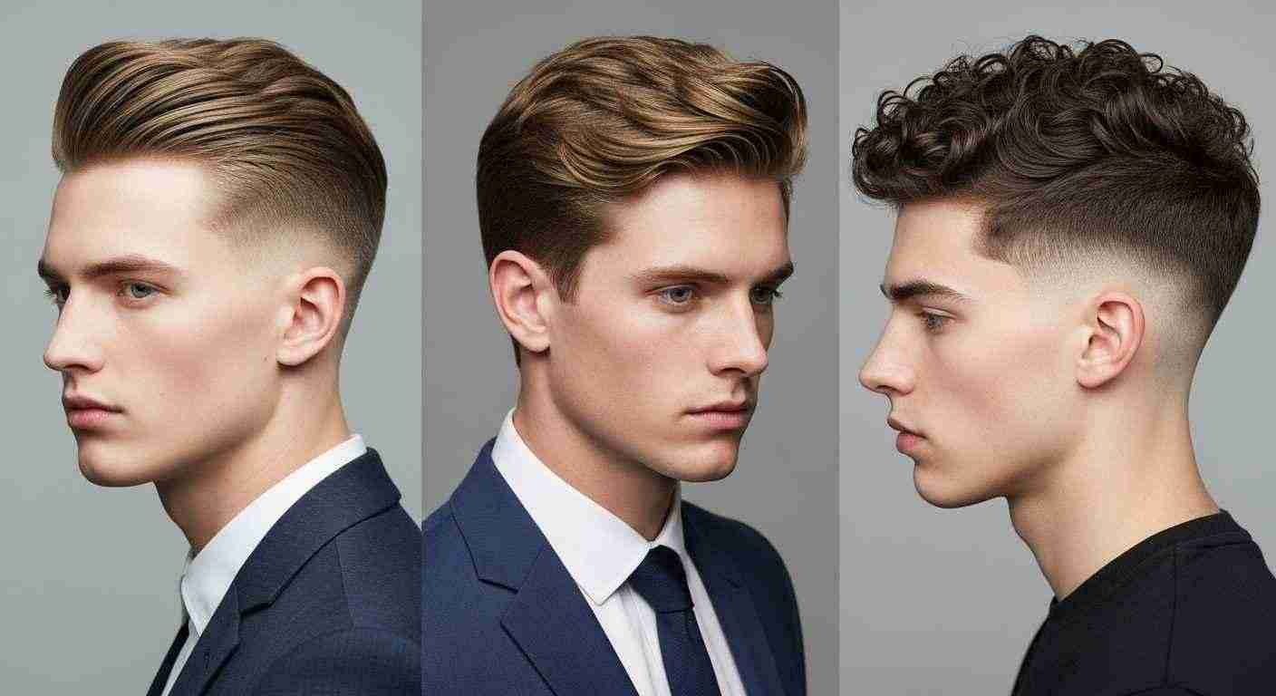 Undercut Fade Haircuts That Instantly Upgrade Your Style 13 Four men's hairstyles showcasing different styles, including an undercut and fade, highlighting diverse hair types.