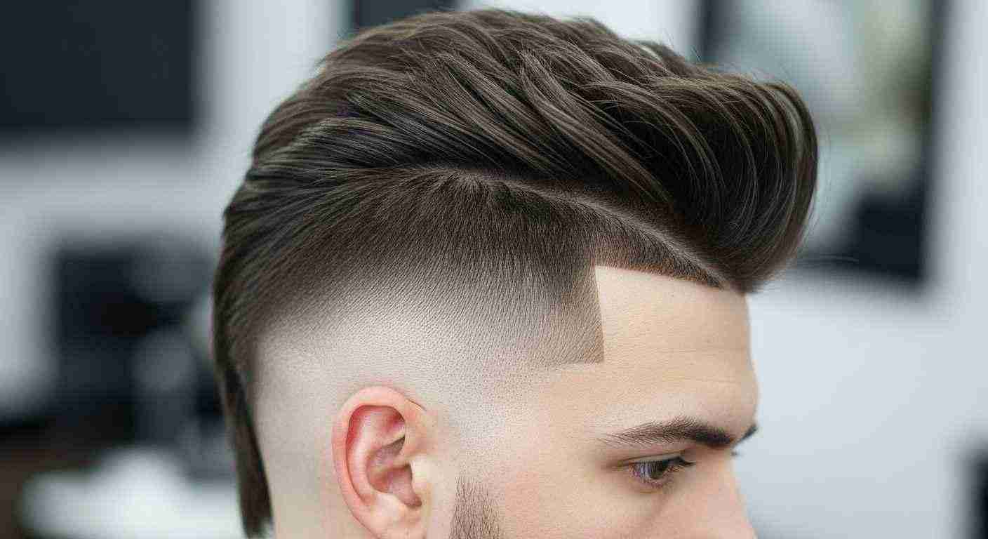 Before and after images showing a man's Low Mohawk Fade haircut transformation.