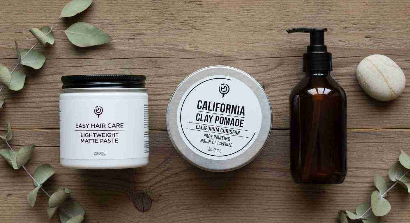 California Coast beard oil and soap alongside California Clay Pomade, showcasing grooming products for men.