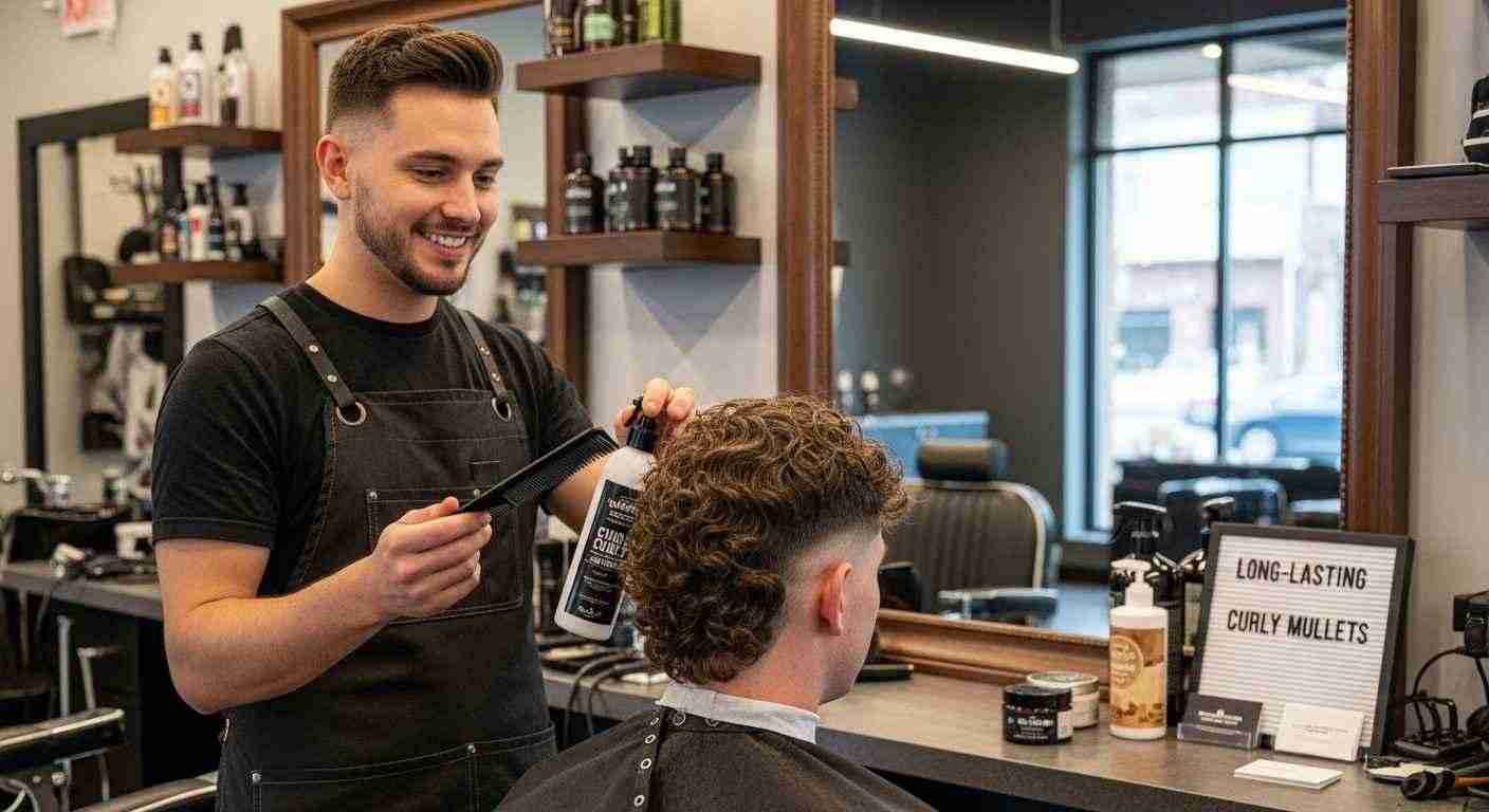 Curly Mullet: 5 Styles That Work: and 3 Cuts That Kill Your Natural Texture 17 A man receives a haircut from a barber, showcasing tips for achieving long-lasting results in hairstyling.