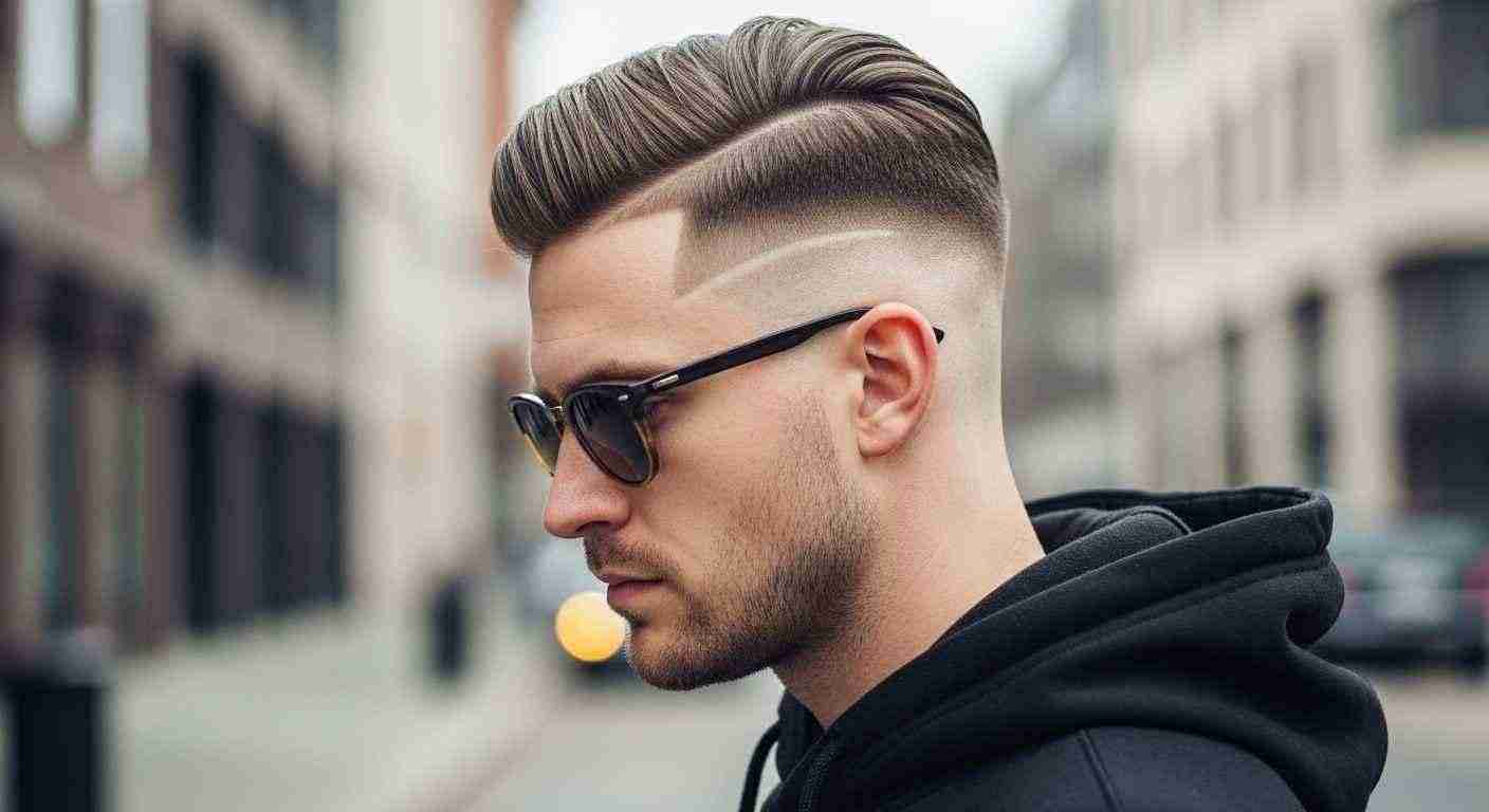 Undercut Fade Haircuts That Instantly Upgrade Your Style 9 A man with a shaved undercut fade and sunglasses, showcasing a modern and stylish hairstyle.