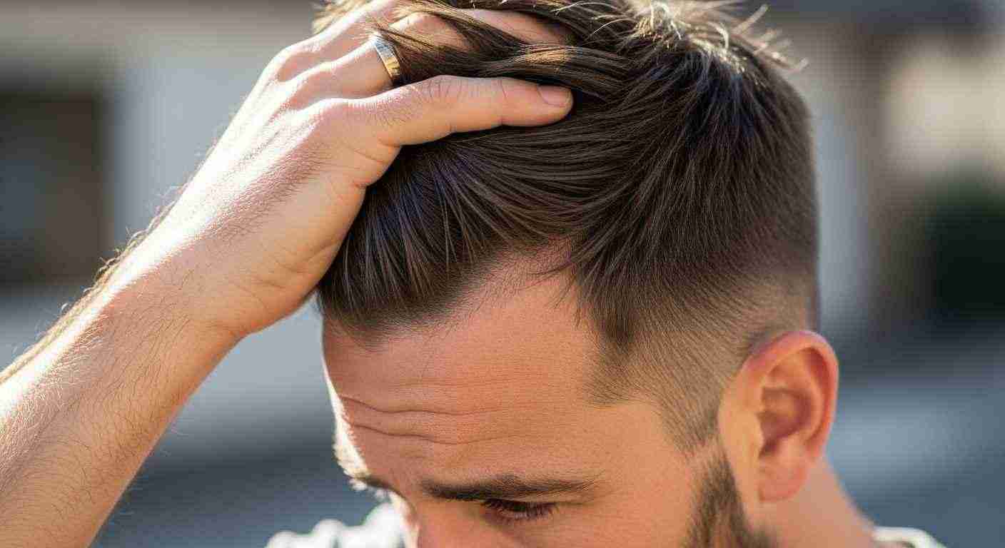 Short Haircuts for Men Barber Approved Styles You Must Try 13 A man with a beard is using a comb to style his hair, emphasizing the importance of hair density.