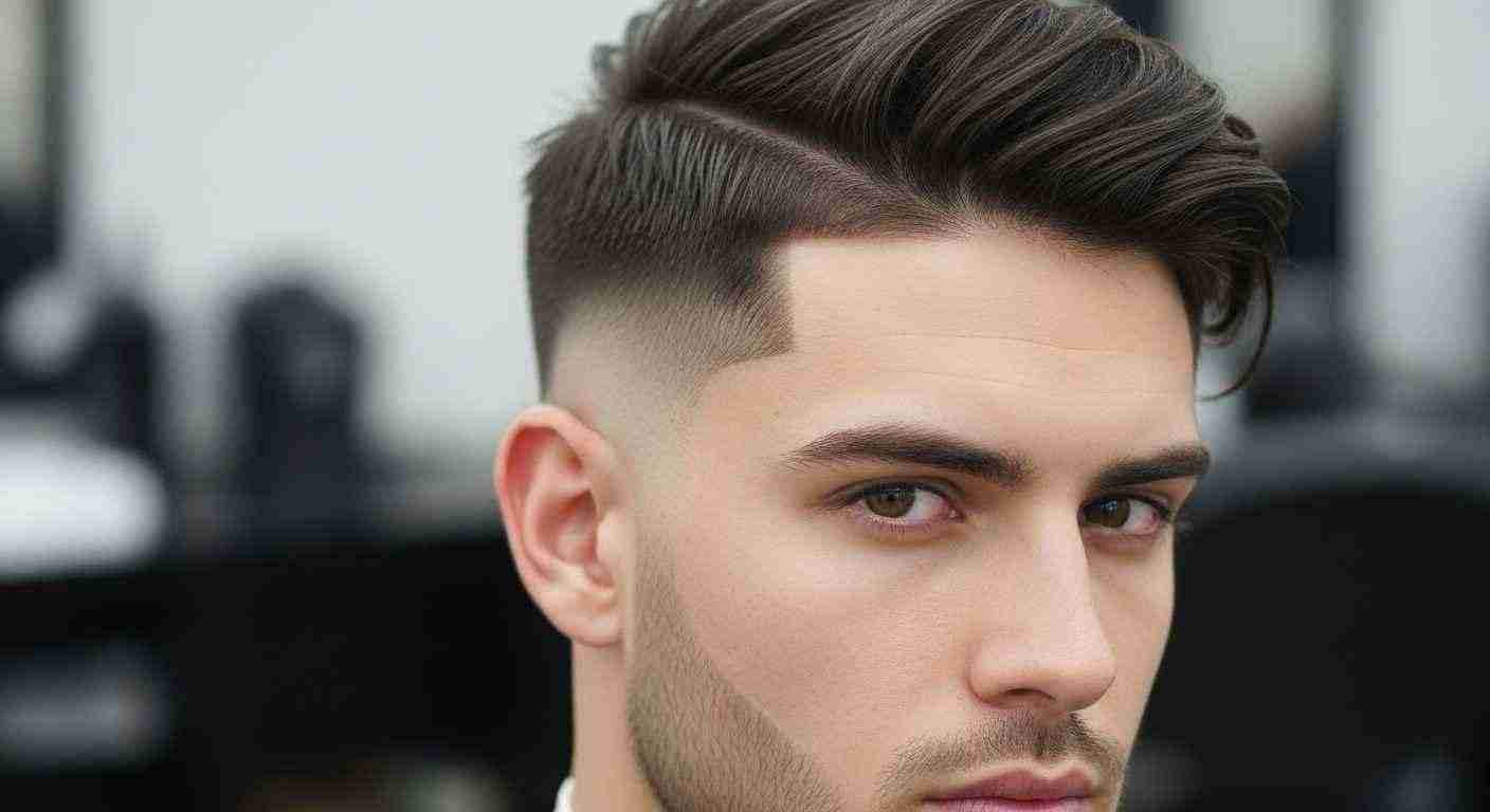 A man with a short haircut and beard featuring a low shadow fade hairstyle.