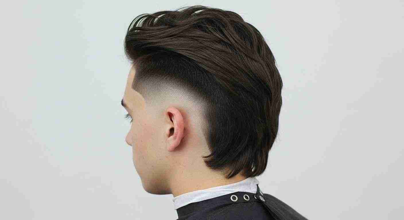 Mens Mullet Hairstyles That Never Go Out of Fashion 9 A man with a mohawk haircut featuring a low taper fade and an undercut, showcasing a modern mullet style.