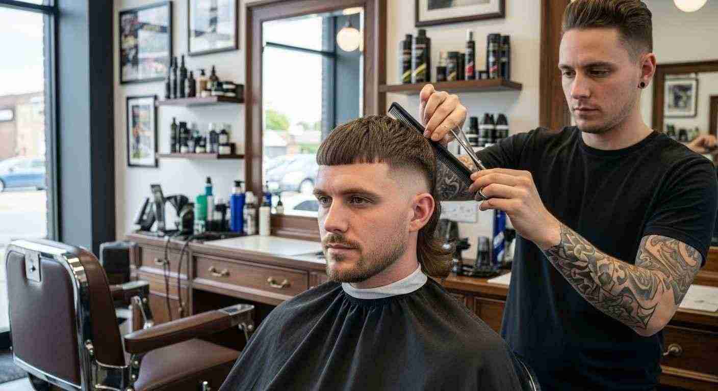 A man receives a haircut from another man, highlighting regular maintenance and trimming of hair.