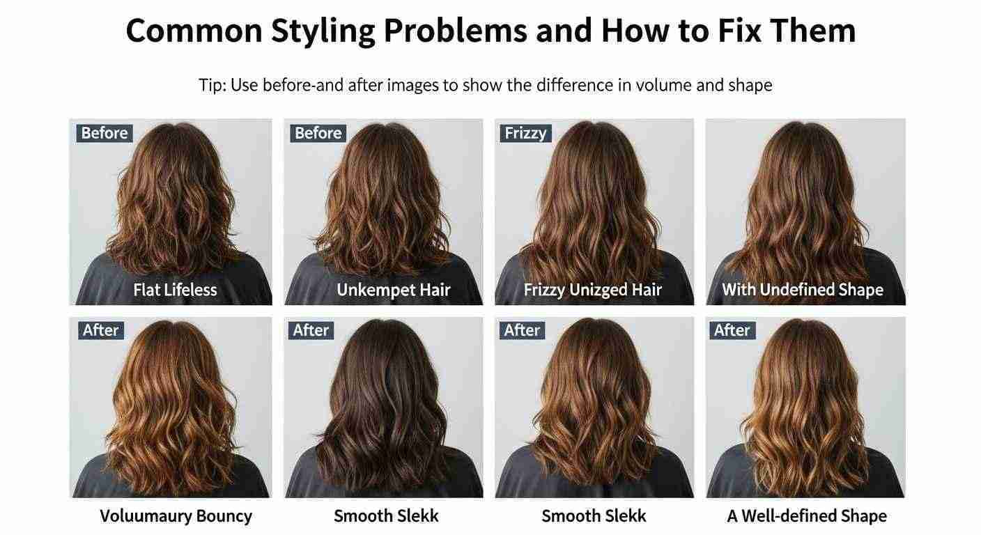 Image illustrating common styling problems with solutions, featuring examples of issues and their fixes in design.