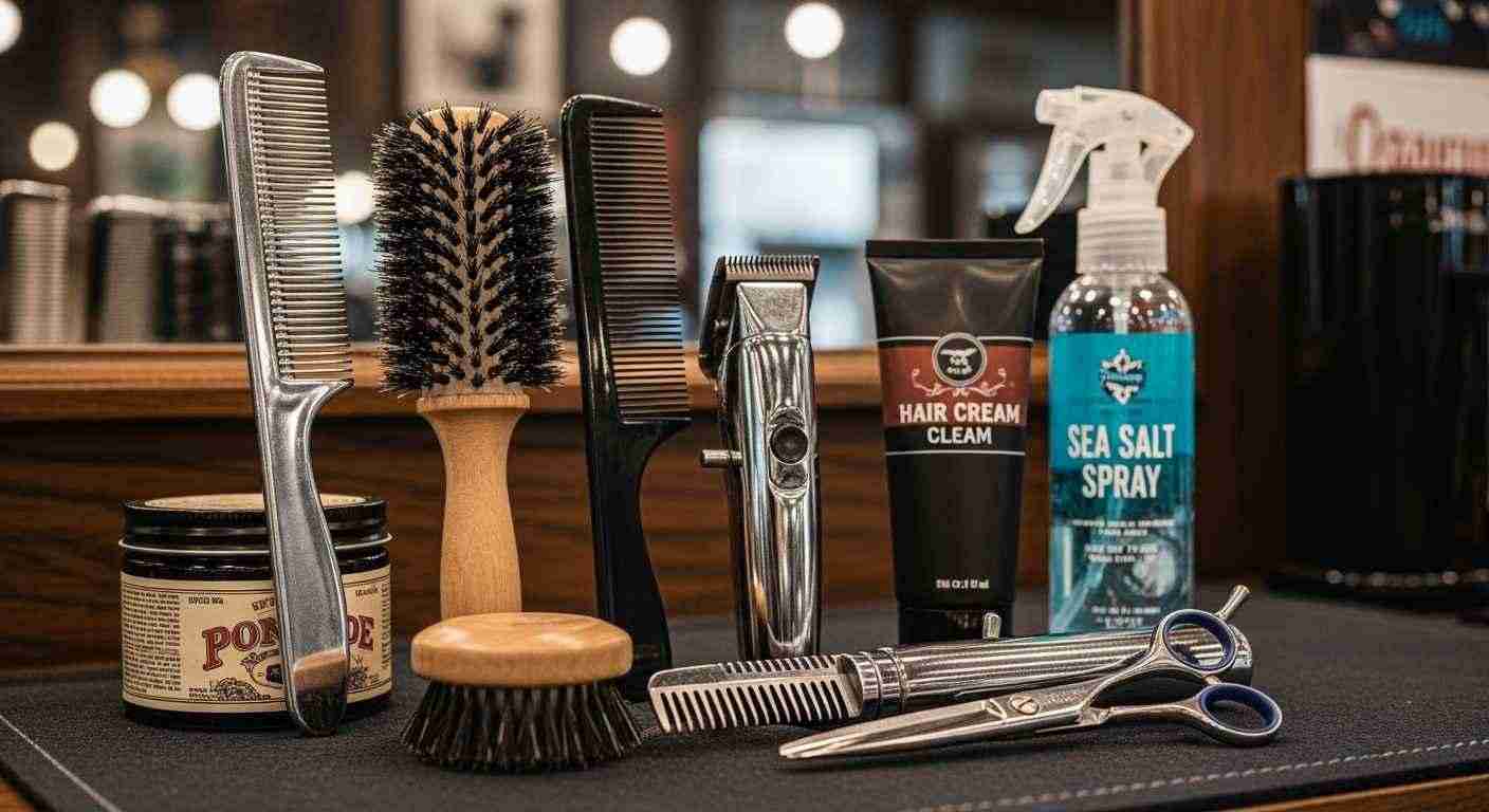  A table displays various hair care products, emphasizing the importance of choosing the right styling tools.
