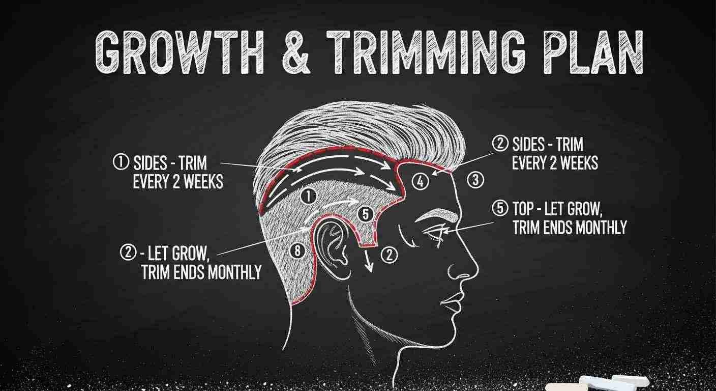  A chalkboard displaying the words "Growth & Trimming Plan" in white chalk on a dark background.