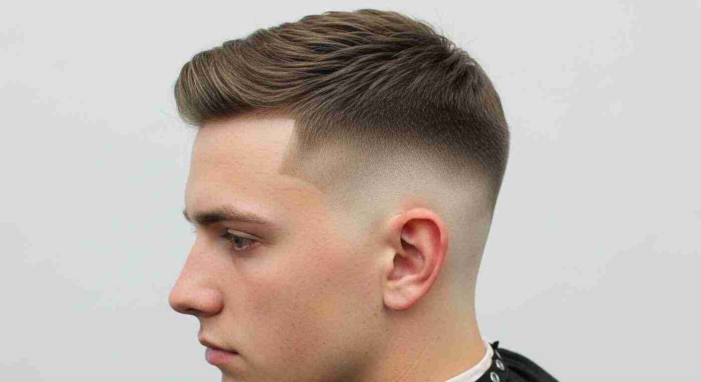 A man with a shaved haircut featuring a low taper fade, showcasing a clean and stylish look.