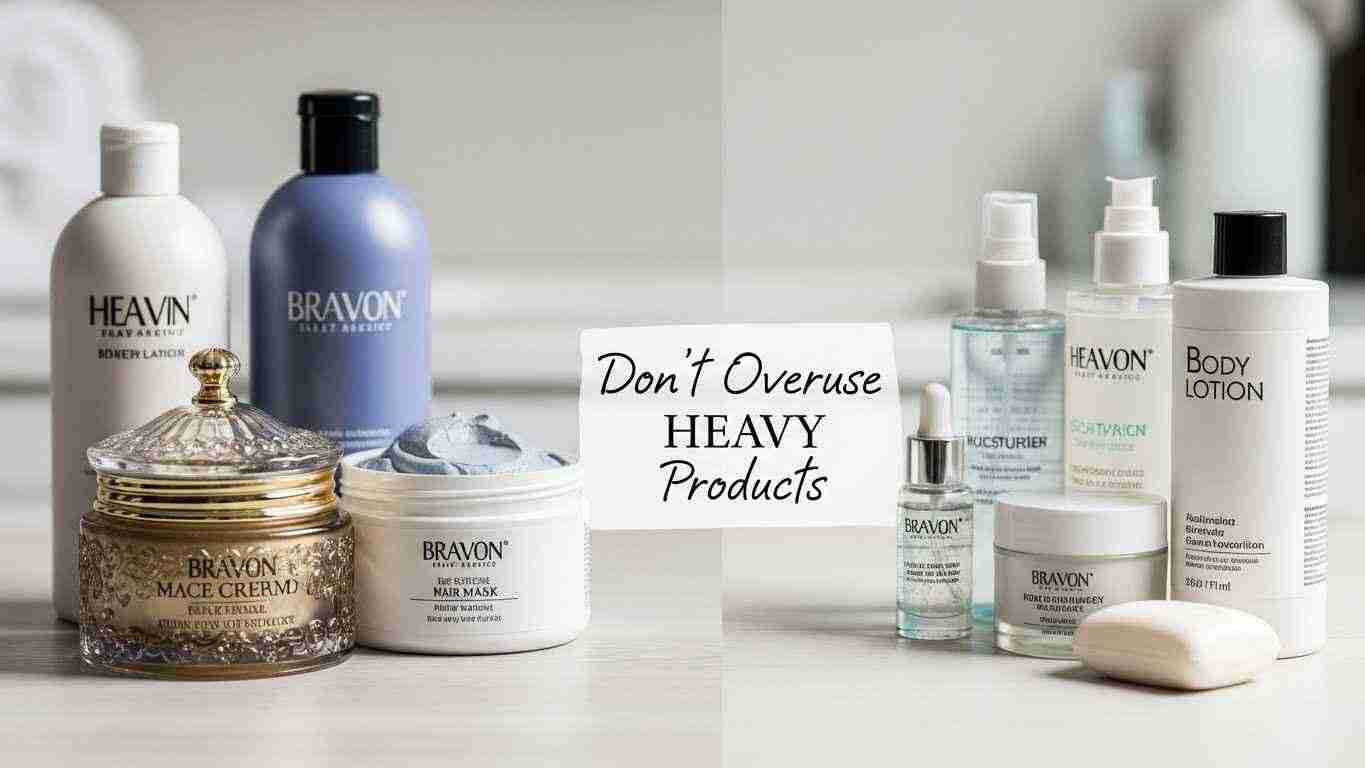 Illustration advising against the excessive use of heavy hair products for men&rsquo;s grooming.