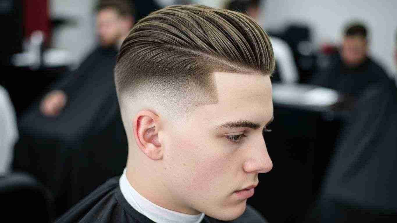  A man with a shaved head and fade hairstyle, showcasing a clean and stylish look ideal for regular maintenance and trims.
