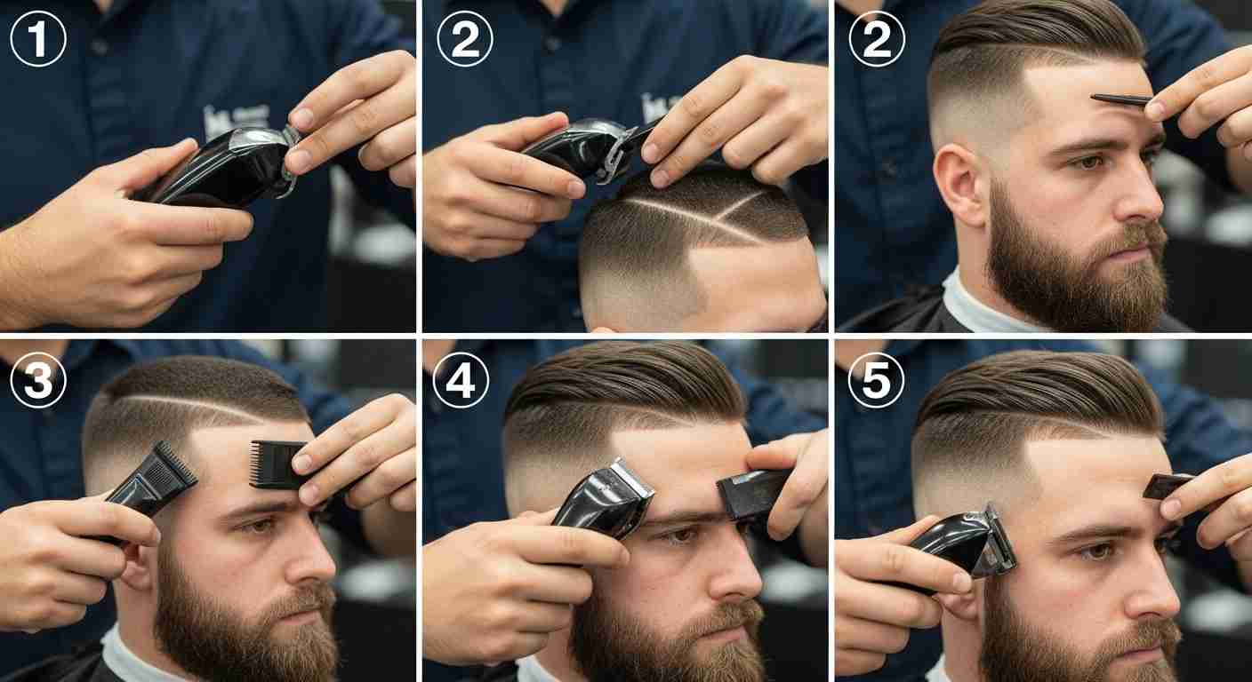  Step-by-step guide on using a trimmer for a seamless men's beard fade. 