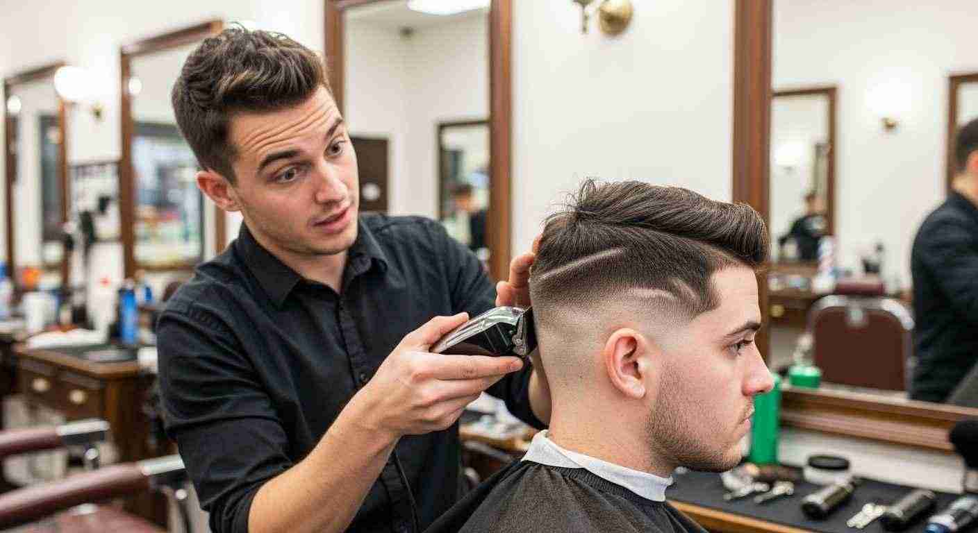 A man receives a low taper fade haircut from a barber, highlighting common mistakes in the process. 