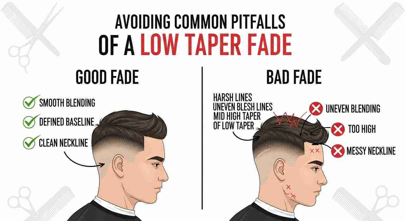 Comparison of low taper fade and high taper fade hairstyles, highlighting their distinct lengths and styles.