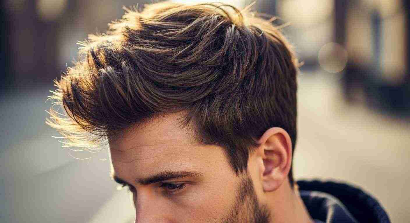  A man with short, coarse, and thick hair looking down thoughtfully.