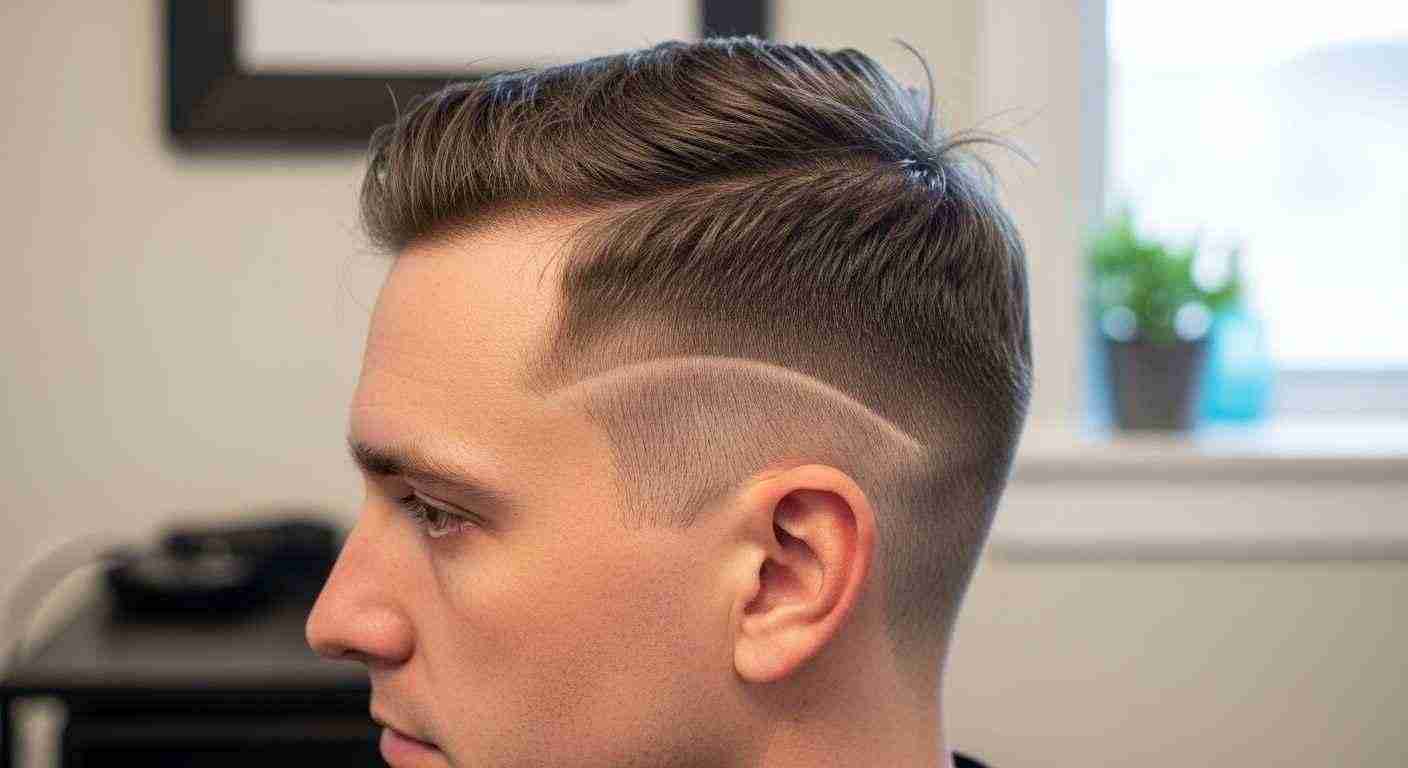 A man with a shaved head featuring a low taper fade hairstyle. 