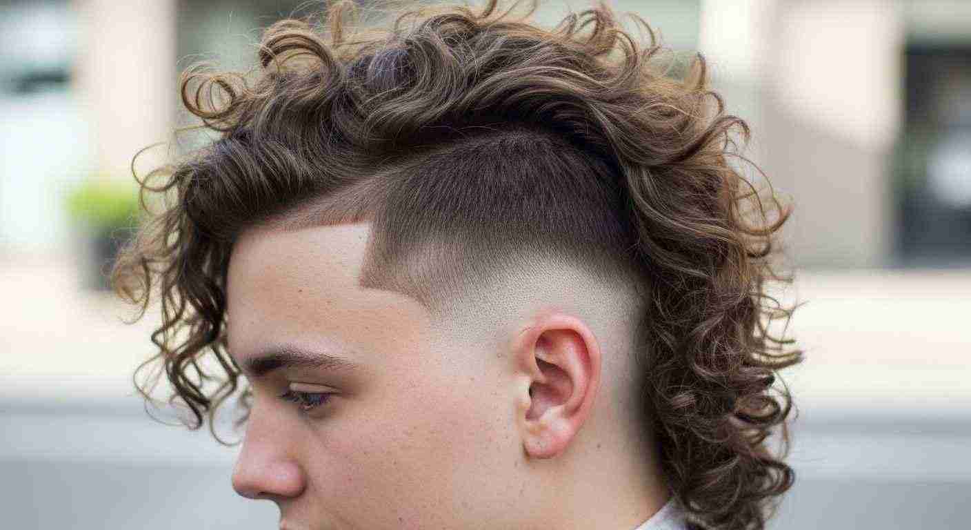 Burst Fade Mullet Curly Hair UK: 5 Styles & Dry-Cut Rule 1 A young man with a curly undercut hairstyle, showcasing a trendy burst fade mullet for curly hair.