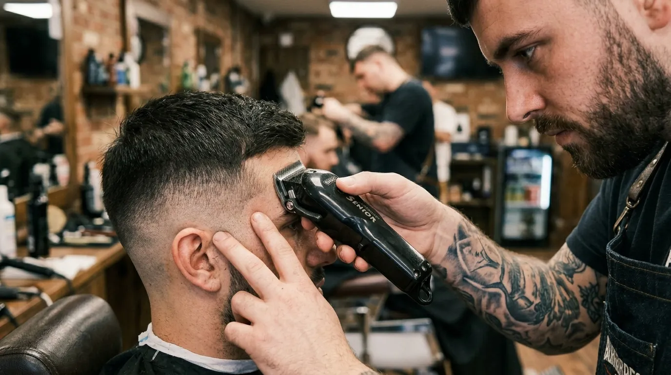 Skin Fade UK: 7 Styles, Guard Sizes & Mistakes to Avoid 31 barber clipper blade to skin technique skin fade UK barbershop
