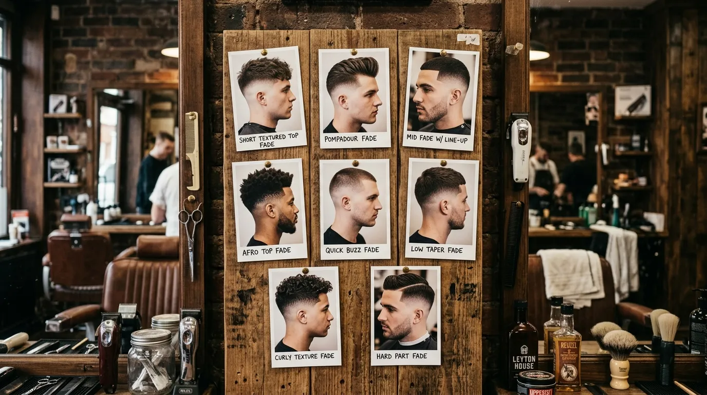 Skin Fade UK: 7 Styles, Guard Sizes & Mistakes to Avoid 27 skin fade celebrity reference style board UK barbershop mood board variations
