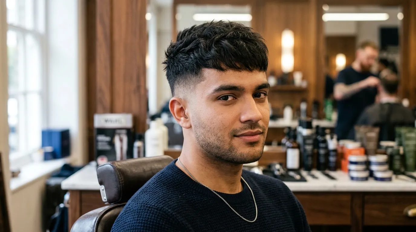 low taper fade thick hair textured crop UK men.