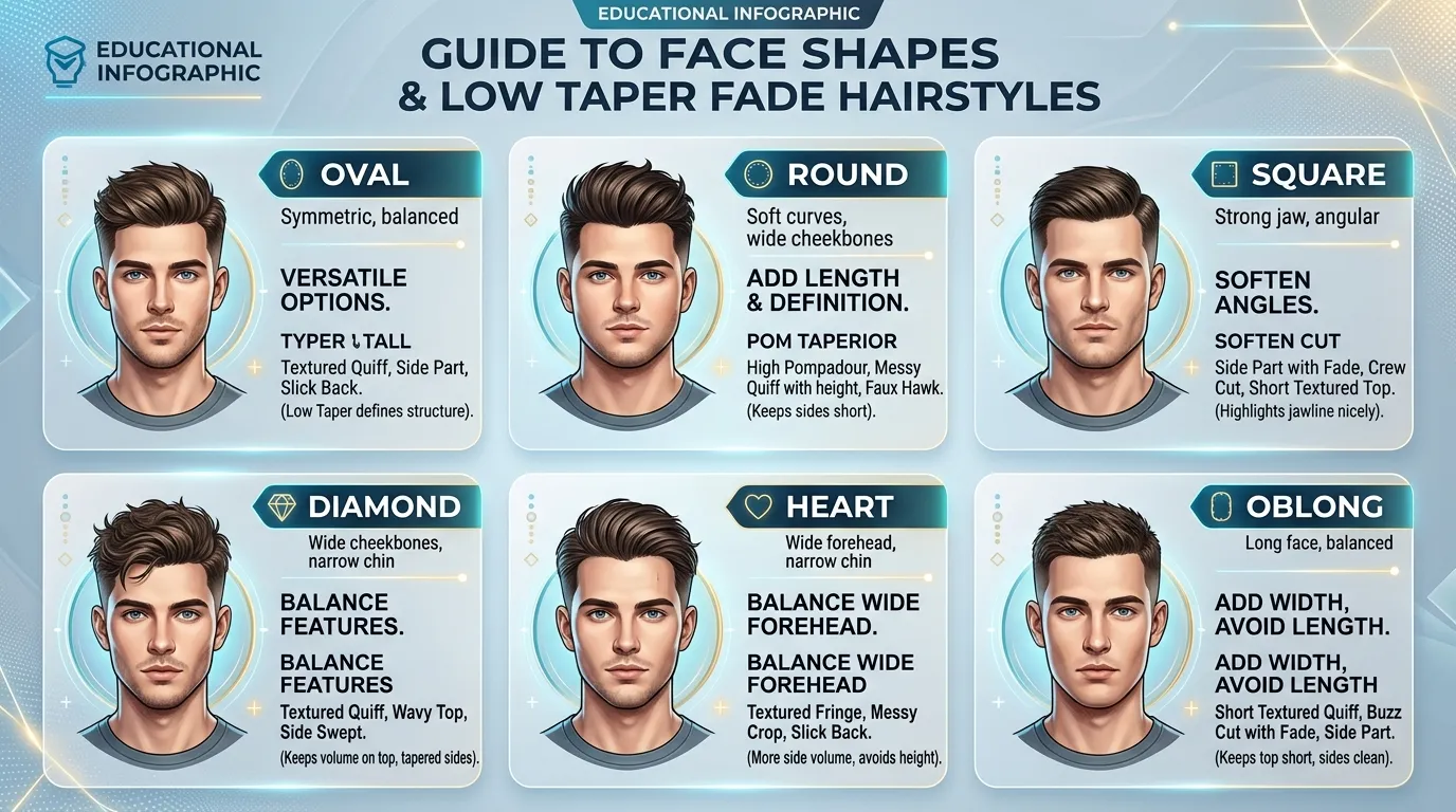 Low Taper Fade UK: 9 Styles, Guard Sizes & Mistakes to Avoid 23 face shape guide for low taper fade hairstyles