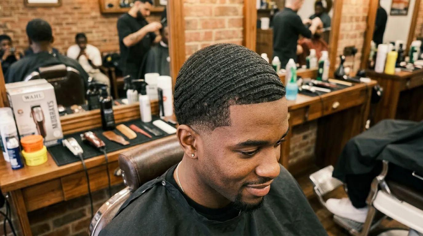 Low Drop Fade UK: 7 Styles & 1 Barber Script 5 low drop fade 360 waves UK men barbershop.