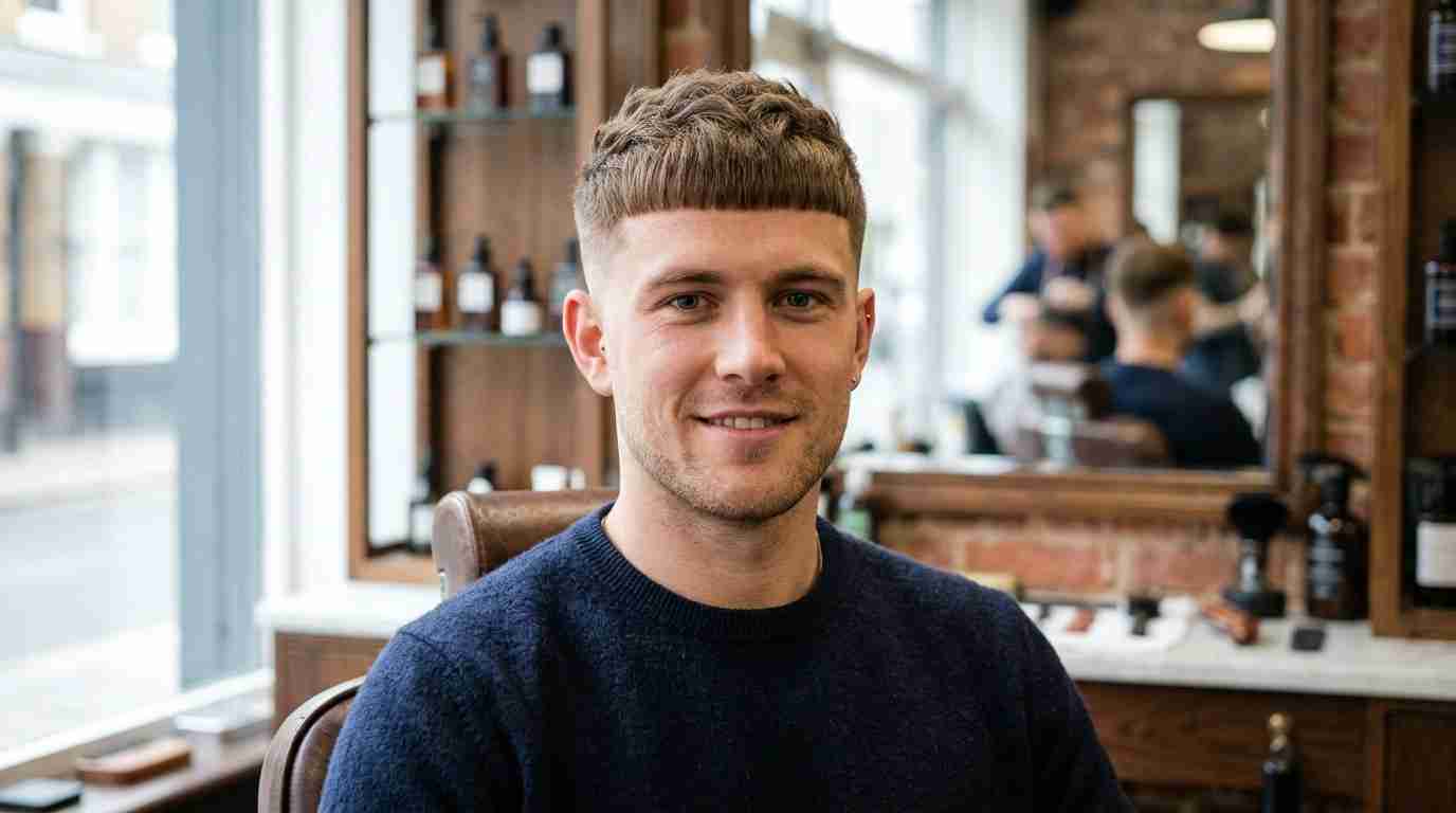 Low Taper Fade Textured Crop UK: 4 Styles, Guard Sizes & Barber Script 9 low taper fade French crop blunt fringe UK men barbershop