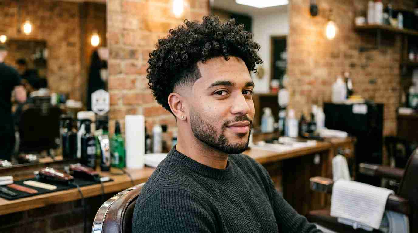 Burst Fade vs Drop Fade UK: Which Cut Actually Suits You? 5 burst fade on curly textured hair in a UK barbershop
