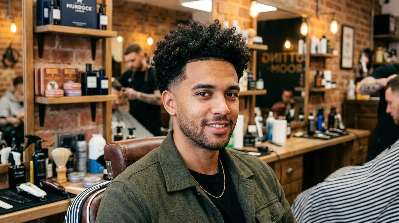 Taper Fade UK: 5 Styles, Guard Sizes & What to Ask Your Barber 7 taper fade natural curly hair UK barbershop low taper blend 3C texture