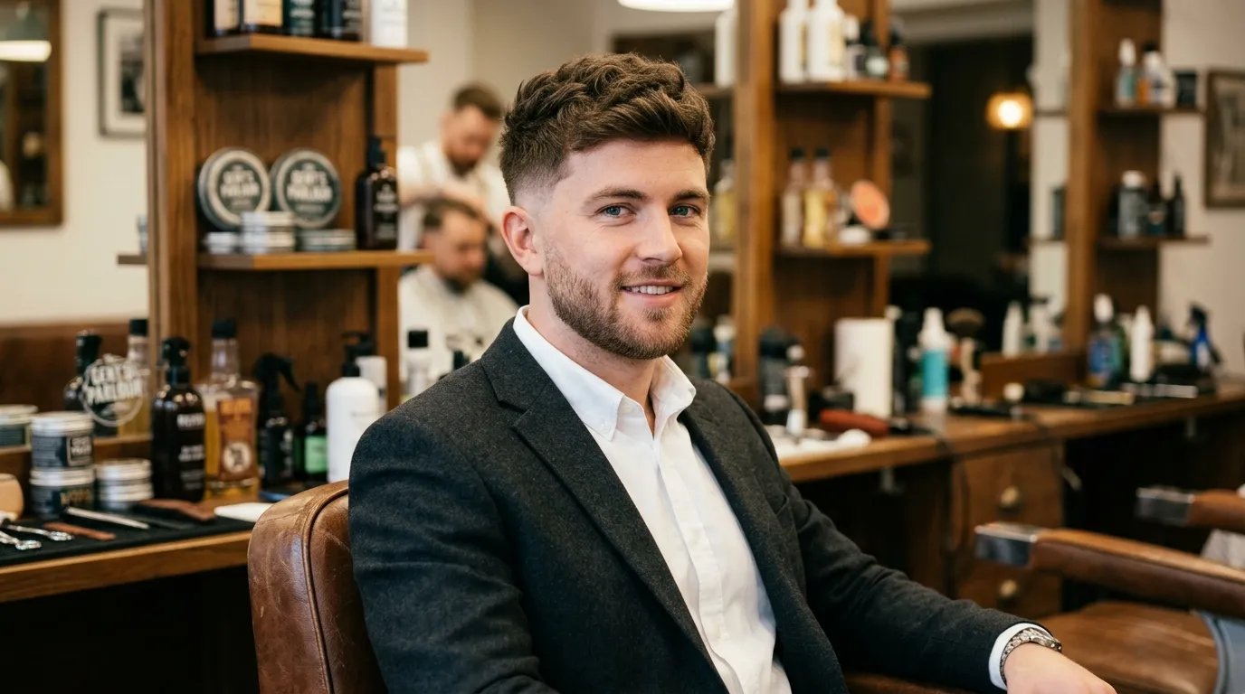 Low Drop Fade UK: 7 Styles & 1 Barber Script 9 low drop fade beard integration UK men barbershop style.