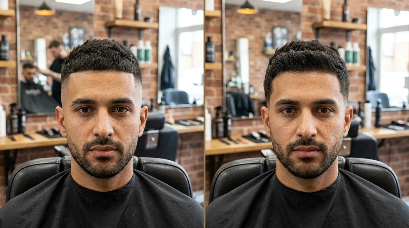 Skin Fade UK: 7 Styles, Guard Sizes & Mistakes to Avoid 33 skin fade vs low taper fade comparison contrast neckline UK men barbershop