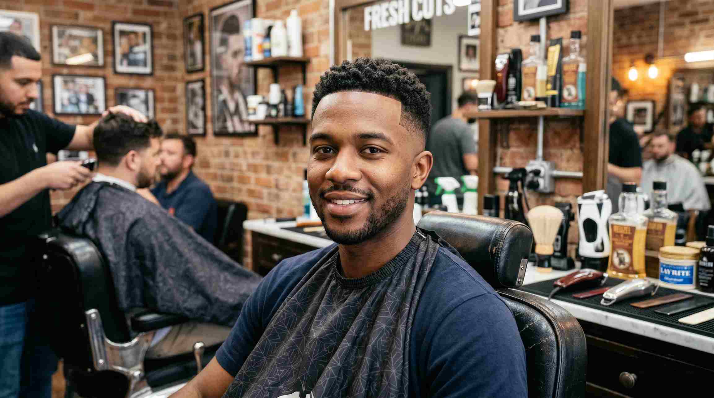 a young man with Short Textured Curls + Low Taper 