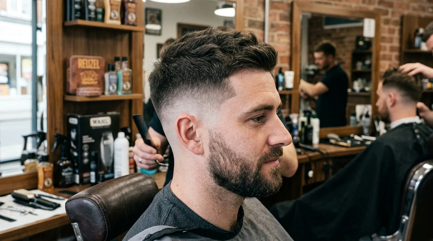 mid fade UK side profile barbershop temple blend