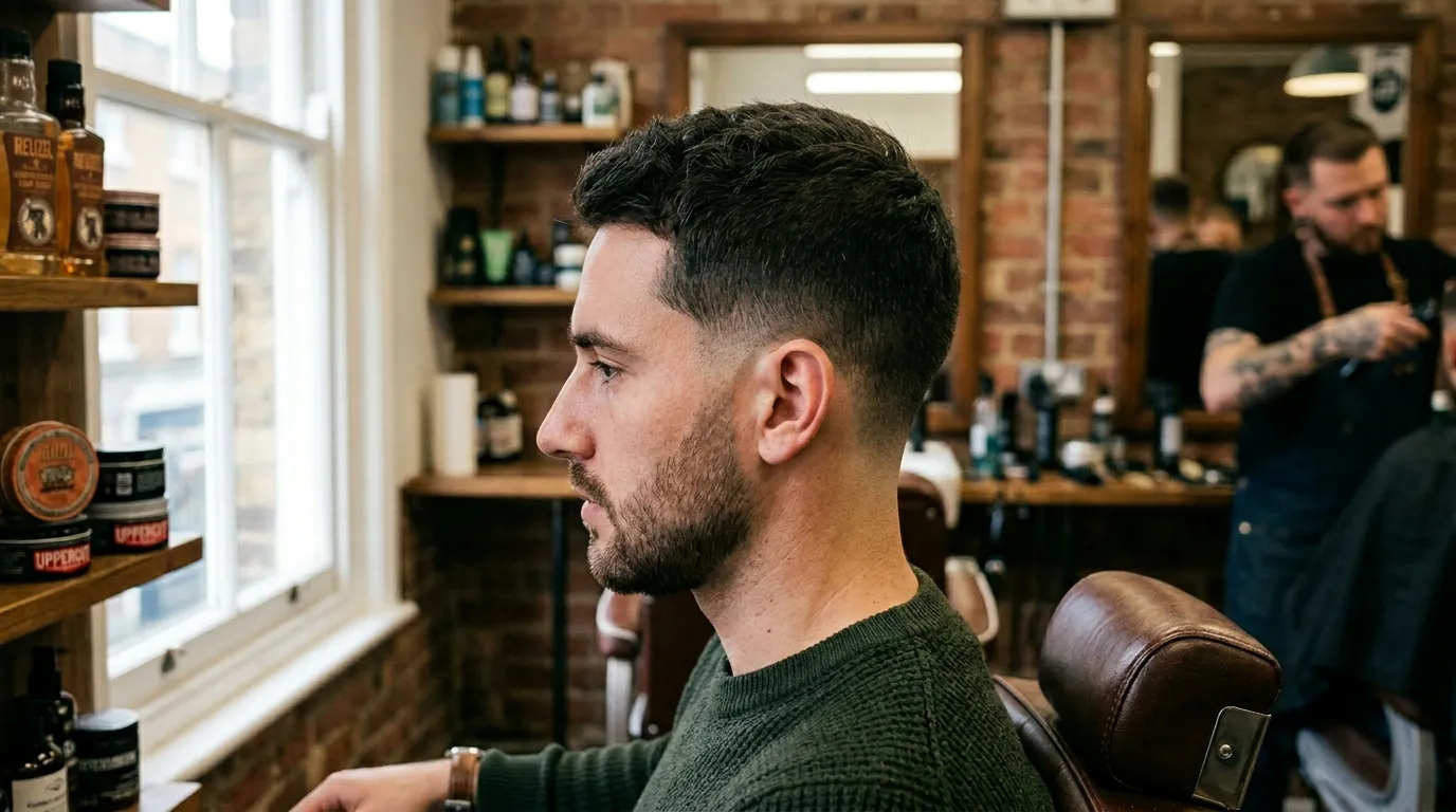 low taper fade UK side profile barbershop