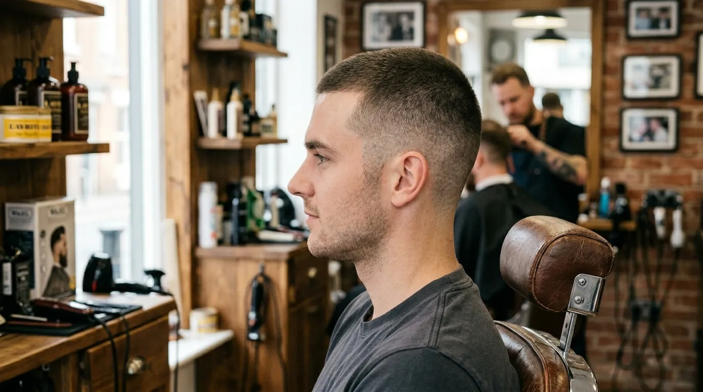 taper fade UK professional side profile barbershop