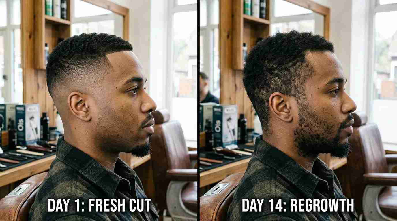 low fade haircut grow out day 1 vs day 14 UK regrowth 