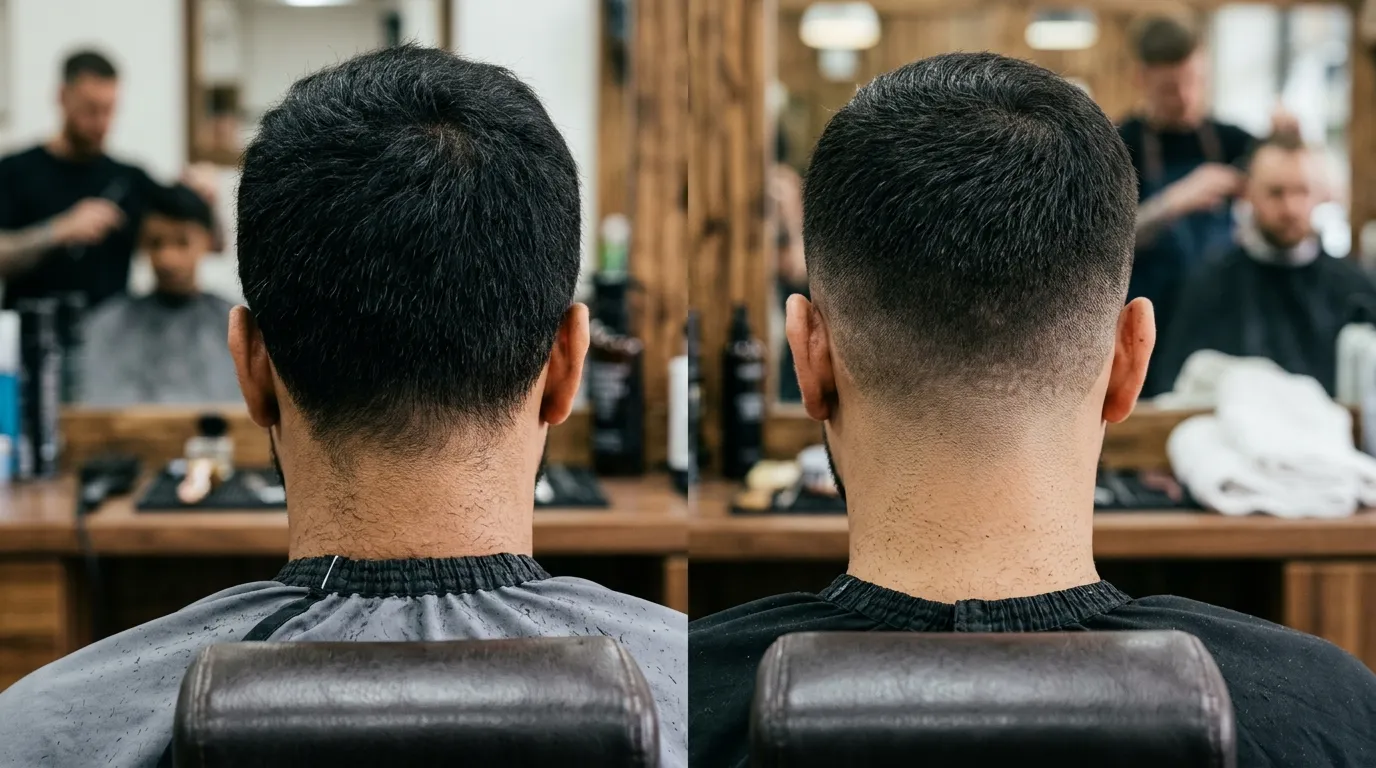 low taper vs low fade neckline comparison UK rear view