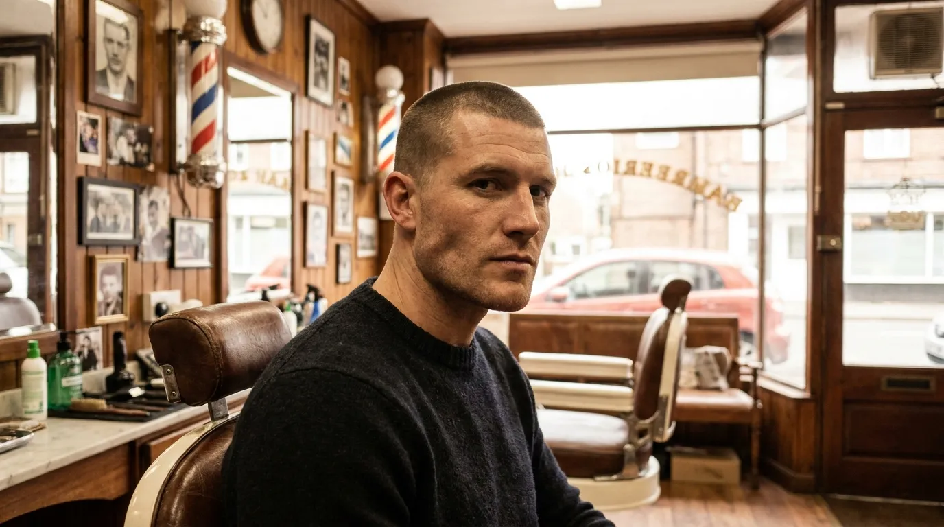 Crew Cut vs Buzz Cut UK: 7 Key Differences & Guard Sizes 7 face-uk.webpbuzz cut square face UK barbershop 2026