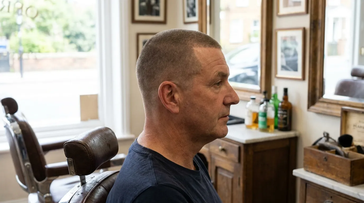Crew Cut vs Buzz Cut UK: 7 Key Differences & Guard Sizes 3 buzz cut number 2 guard UK barbershop side profile